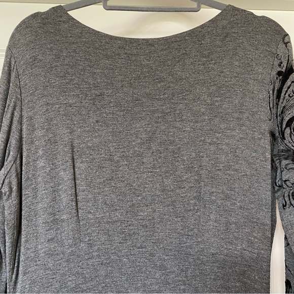 Vintage Cache Gray Dress Long Sleeve W/Black Velvet Design - Picture 2 of 9